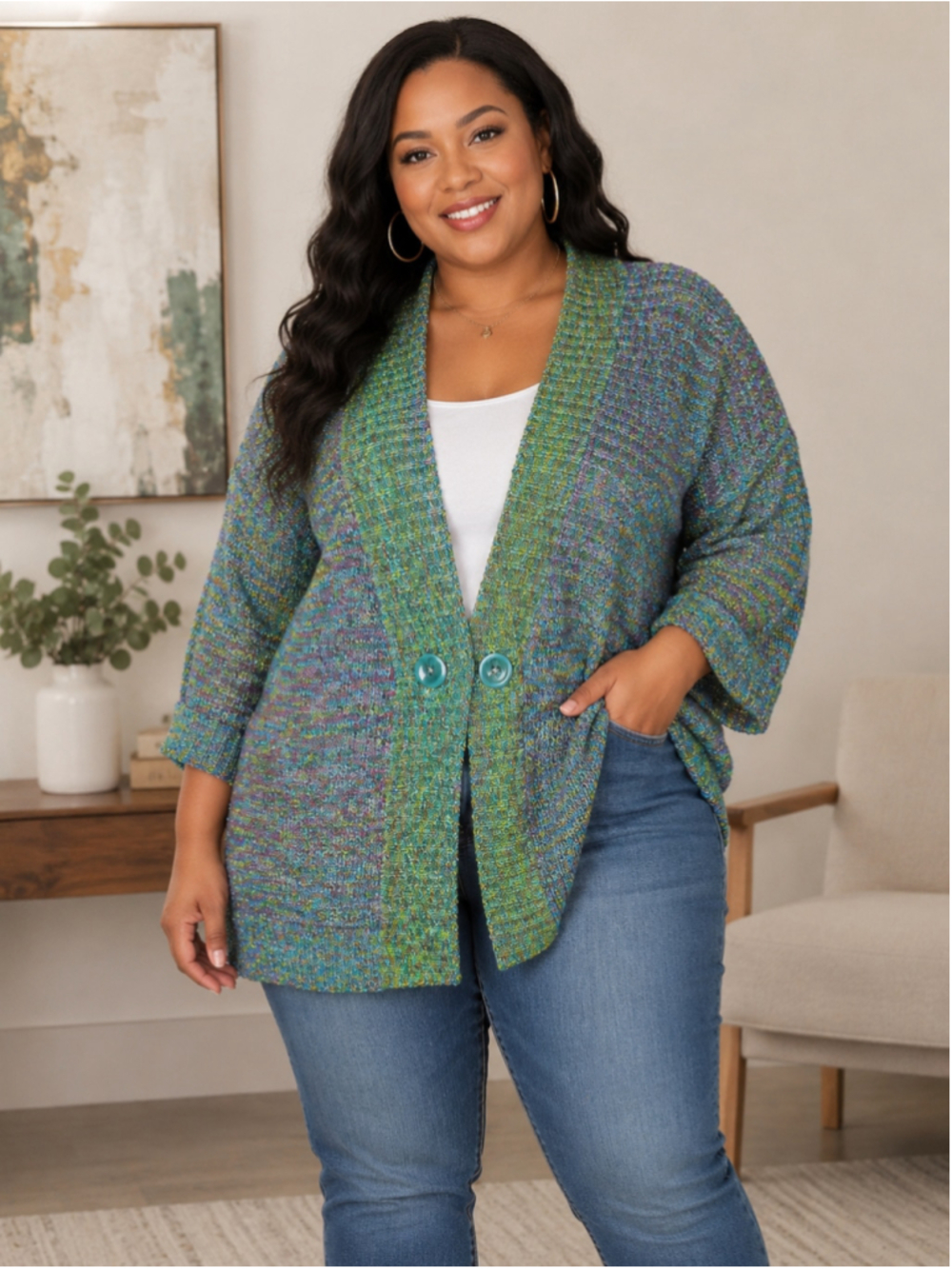Coldwater Creek Green Blue Cardigan Women's Size XL - Picture 1 of 5